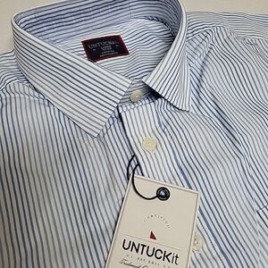 UNTUCKit Olivino Shirt Mens Large Tall‎ Slim Blue Striped Button Up Short Sleeve